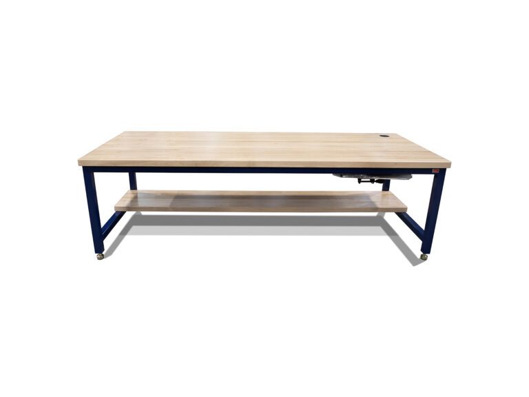 Front view of CoreBench workbench with lower shelf