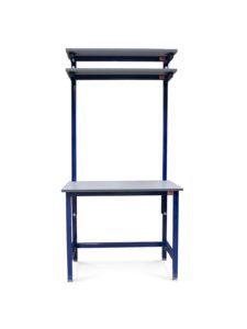 Front view of Upper Deck Workbench with dual shelves