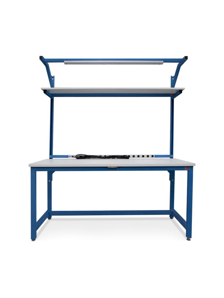 Front view of CoreBench ESD workbench with power strip