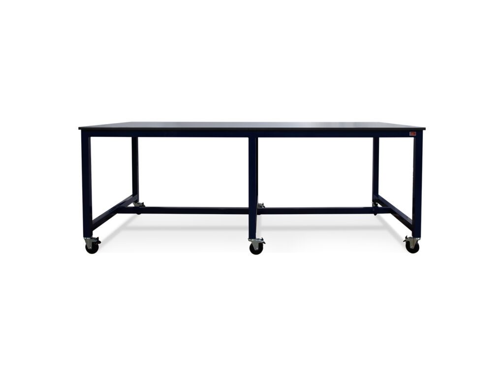 Front view of a 72-inch heavy-duty phenolic workbench with total-lock casters for composite manufacturing.