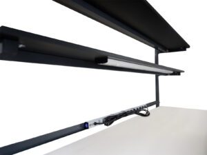 Integrated power strip and task light detail