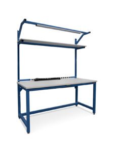 CoreBench ESD workbench with overhead shelf and lighting