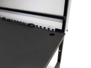 CRS worksurface with integrated power strip and cable grommet
