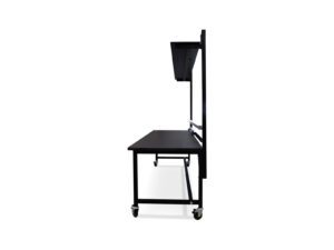Side profile of a mobile Upper Deck ESD workstation with upper shelf and integrated power for electronics assembly and testing.